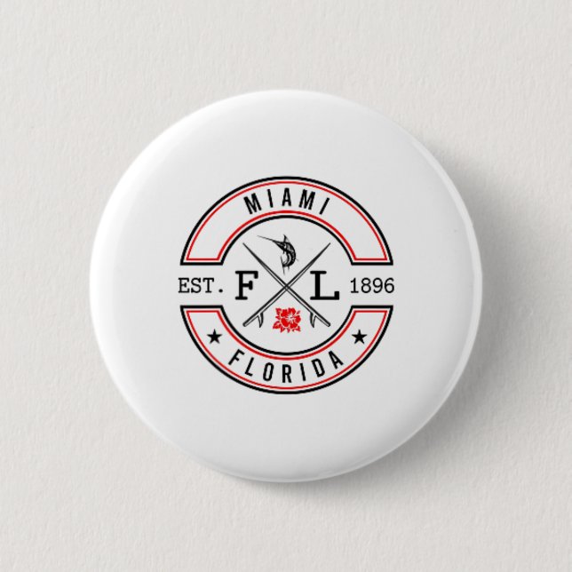 Miami Florida Fl Retro Surfer Beach Front And Ck  2 Inch Round Button (Front)