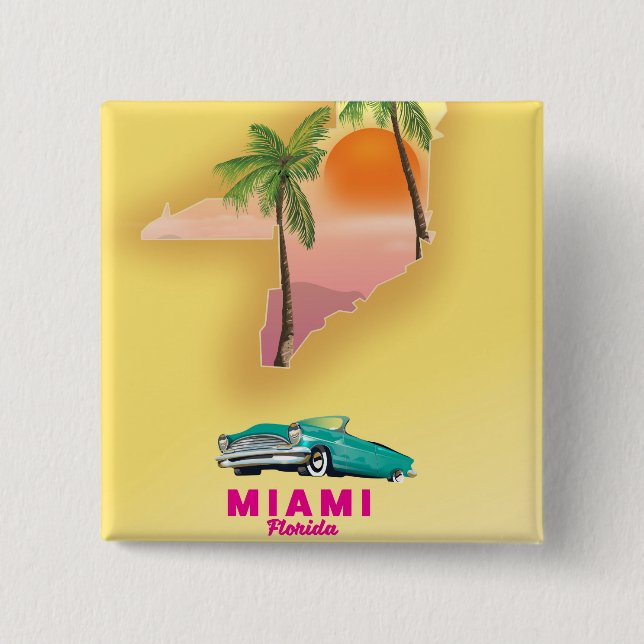 Miami Florida illustrated map poster 2 Inch Square Button (Front)
