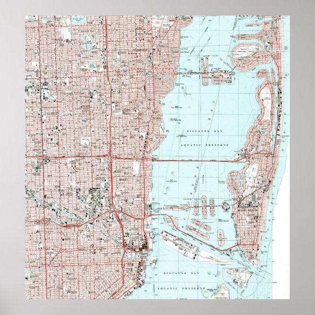 Miami Florida Map (1988) Poster (Front)