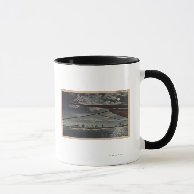 Miami, Florida - Moonlit View of City Over Water Mug (Right)