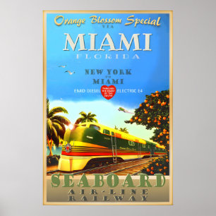 Miami Florida Orange Blossom Special Train Art Poster