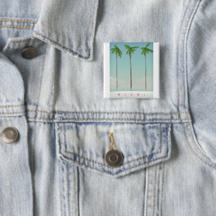 Miami, florida palm travel poster. 2 inch square button