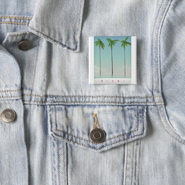 Miami, florida palm travel poster. 2 inch square button (In Situ)