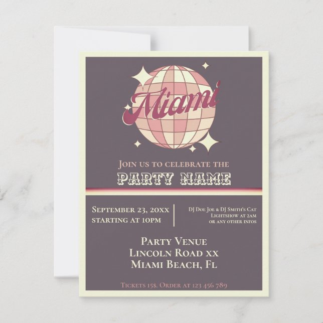 Miami Florida party themed celebration Invitatio Invitation (Front)