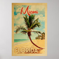 Miami Florida Poster Vintage Palm Tree Beach