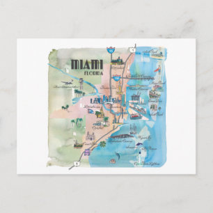 Miami Florida Retro Map Postcard