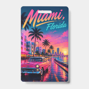 Miami Florida Retro Neon Sunset Travel Badge
