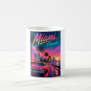 Miami Florida Retro Neon Sunset Travel Coffee Mug