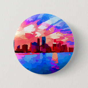 Miami Florida Skyline at Sunset by Jon Baran 2 Inch Round Button