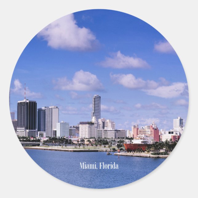 Miami, Florida Skyline Classic Round Sticker (Front)