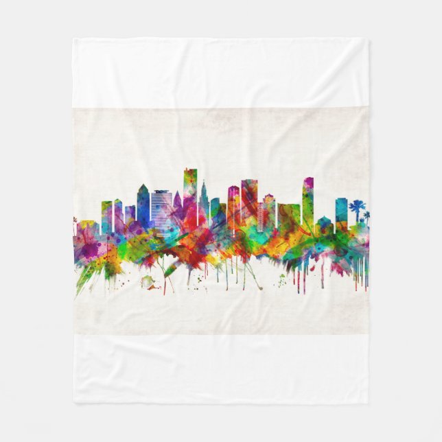 Miami Florida Skyline Fleece Blanket (Front)