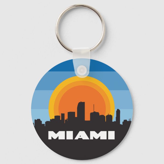 Miami Florida Skyline Retro Style Keychain (Front)
