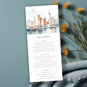 Miami Florida Skyline Watercolor Wedding Menu Card