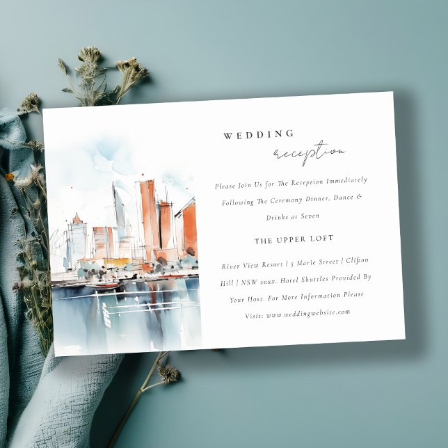 Miami Florida Skyline Watercolor Wedding Reception Enclosure Card (Creator Uploaded)