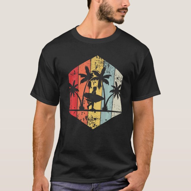 Miami Florida Surfing Palm Trees Beach Vacation T-Shirt (Front)