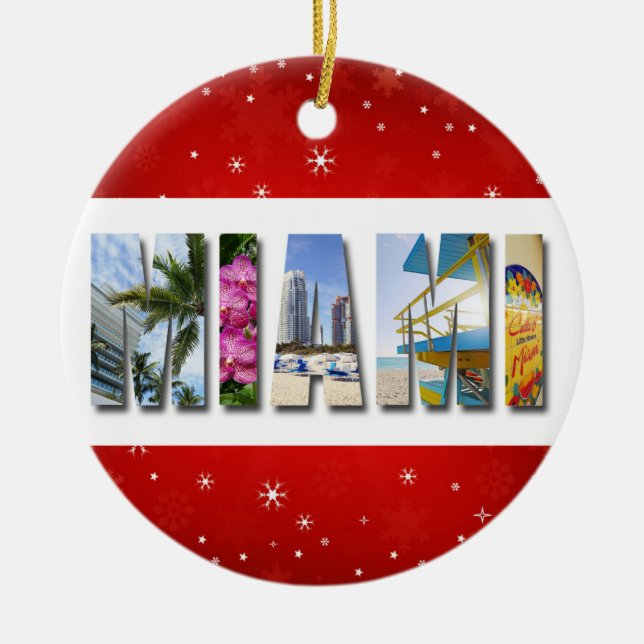 Miami Florida Travel Photo Christmas Ceramic Ornament (Front)