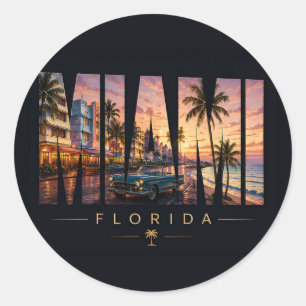 Miami Florida Tropical Waterfront Skyline Classic Round Sticker