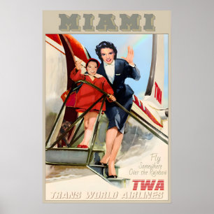 Miami Florida TWA Trans World Airlines New Retro Poster