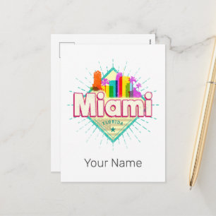 Miami Florida United States Retro Skyline Vintage Holiday Postcard