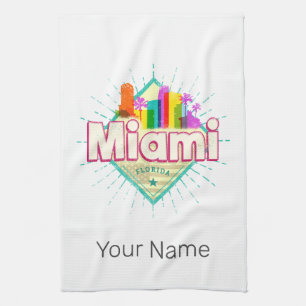 Miami Florida United States Retro Skyline Vintage Kitchen Towel