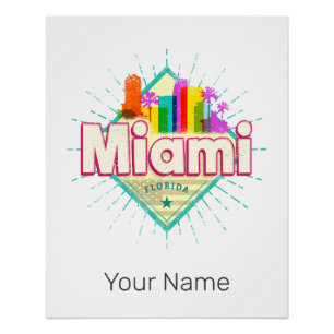 Miami Florida United States Retro Skyline Vintage Poster