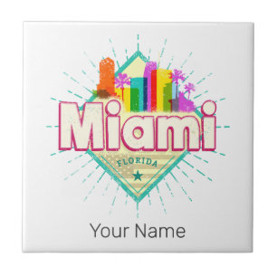 Miami Florida United States Retro Skyline Vintage Tile