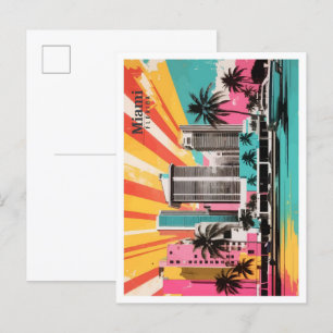 Miami Florida USA Pop Art Travel Illustration Postcard