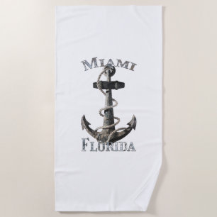 Miami Florida Vacation Nautical Anchor Sailing Beach Towel
