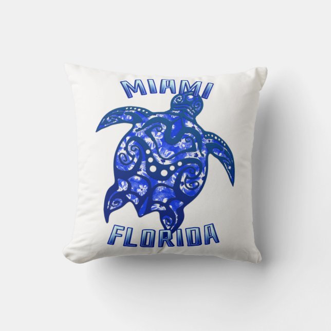 Miami Florida Vacation Tribal Turtle Throw Pillow (Front)