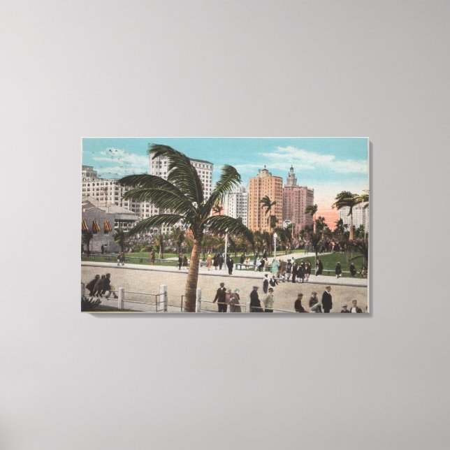 Miami, Florida - View of Bayfront Park & Hotels Canvas Print (Front)