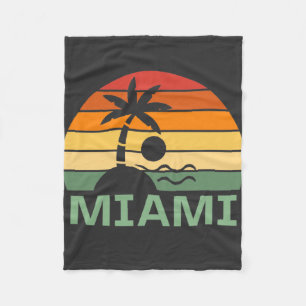 Miami Florida Vintage Palm Trees Summer Beach Fleece Blanket