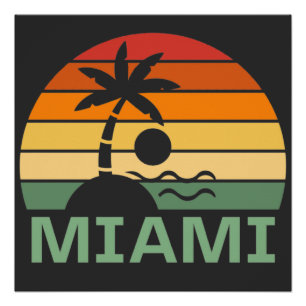 Miami Florida Vintage Palm Trees Summer Beach Poster