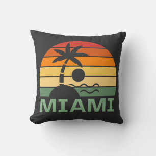 Miami Florida Vintage Palm Trees Summer Beach Throw Pillow