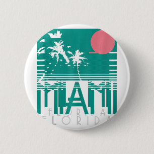 Miami Florida Vintage Retro Palm Trees Beach Summe 2 Inch Round Button