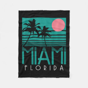 Miami Florida Vintage Retro Palm Trees Beach Summe Fleece Blanket