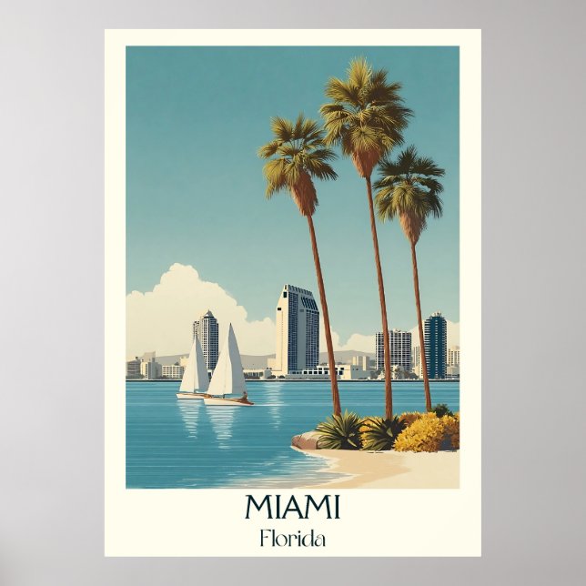 Miami Florida Vintage Skyline Travel Art Poster (Front)