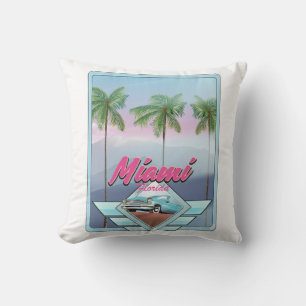 Miami Florida Vintage travel poster Throw Pillow