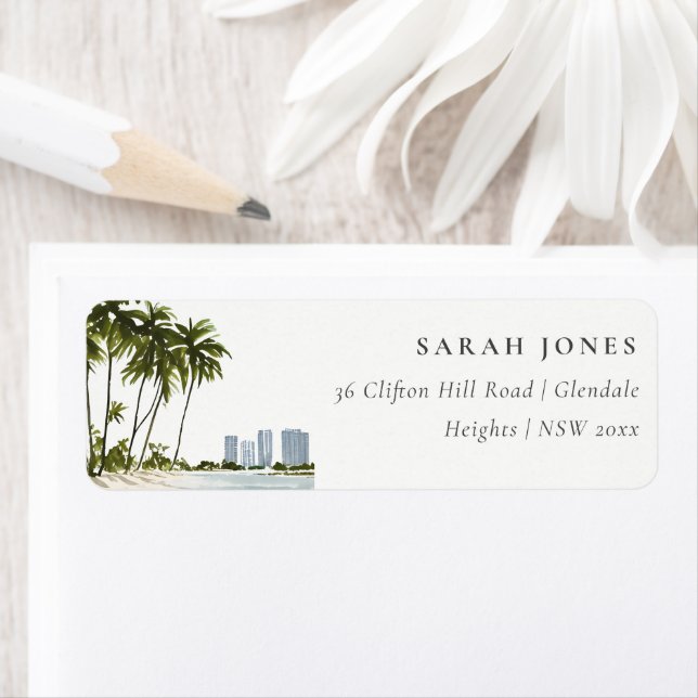 Miami Florida Watercolor Palm Landcape Address (En situation)
