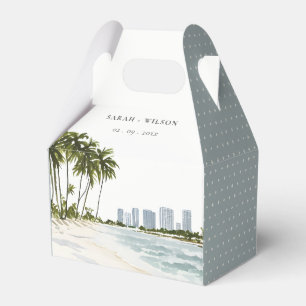 Miami Florida Watercolor Palm Landscape Wedding Favor Box
