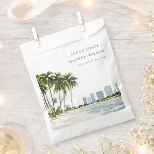 Miami Florida Watercolor Palm Landscape Wedding Favour Bag
