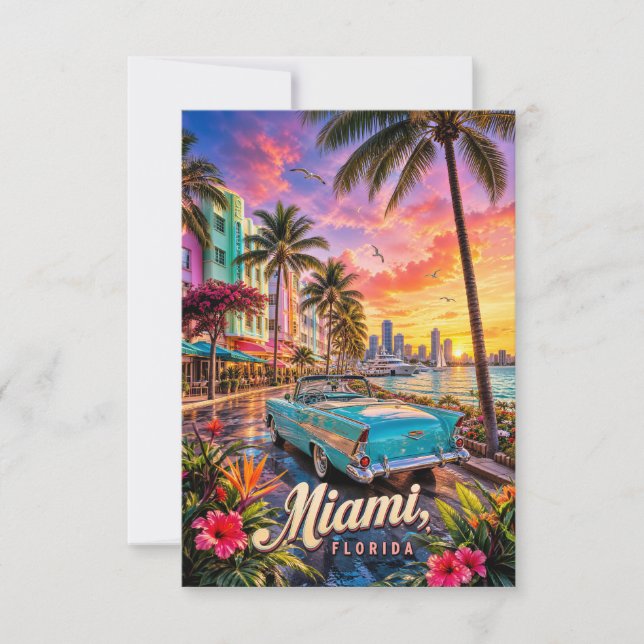Miami Florida Waterfront Sunset RSVP Card (Front)