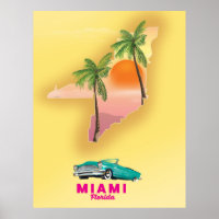 Miami Floride carte illustrée affiche