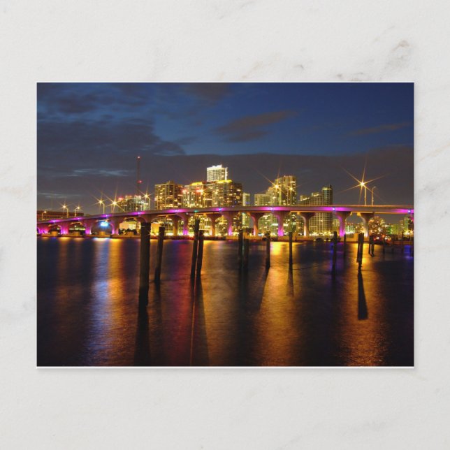 Miami Floride Skyline la nuit Carte postale (Devant)