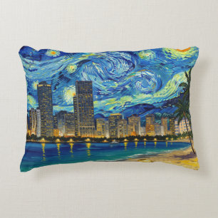 Miami Golden Shore Soccer Elegant and Oil Fine Art Accent Pillow