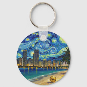 Miami Golden Shore Soccer Elegant and Oil Fine Art Keychain