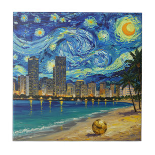 Miami Golden Shore Soccer Elegant and Oil Fine Art Tile