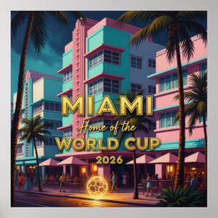Miami Home  World Cup 2026 ArtDeco Soccer Night Poster