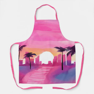 Miami in Pink   Bright Watercolor Painting Apron