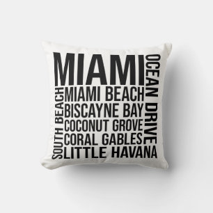 Miami Landmarks Typography - Florida Word Art Throw Pillow