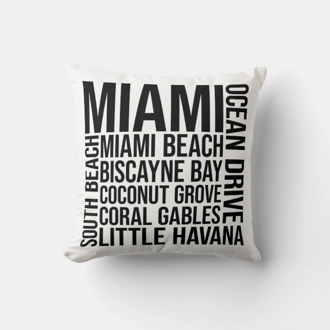 Miami Landmarks Typography - Florida Word Art Throw Pillow (Front)